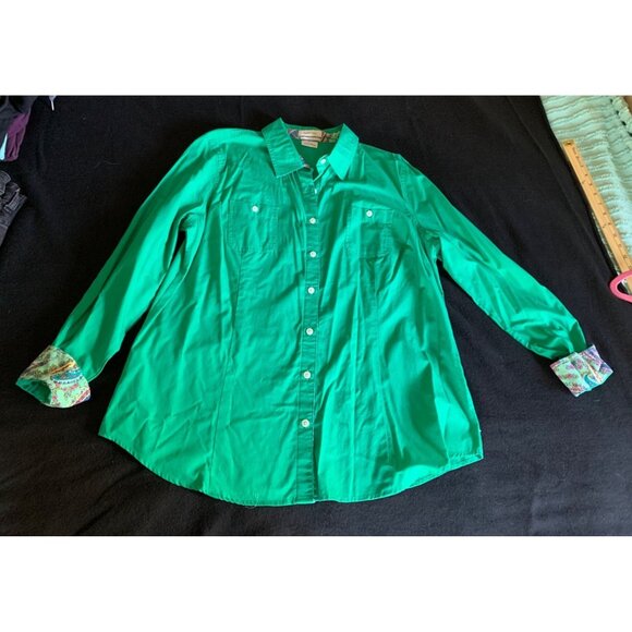 Van Heusen Womens Classic Fit Size XLarge Green Button-Down Shirt - Picture 6 of 10